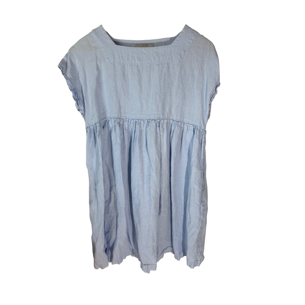Love and Confuse Light Blue 100% Linen Empire Waist Babydoll Tunic Dress Sz S